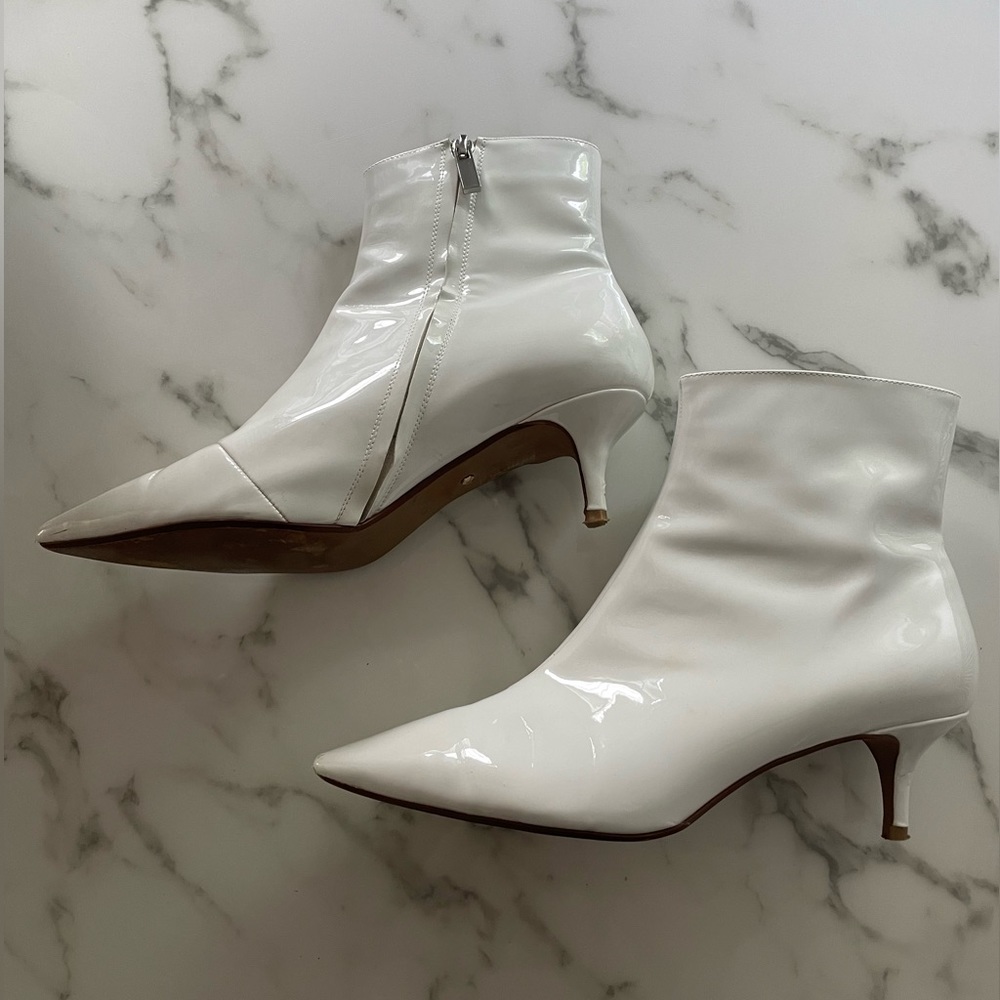 White Patent Leather Ankle Booties - Picture 3 of 7